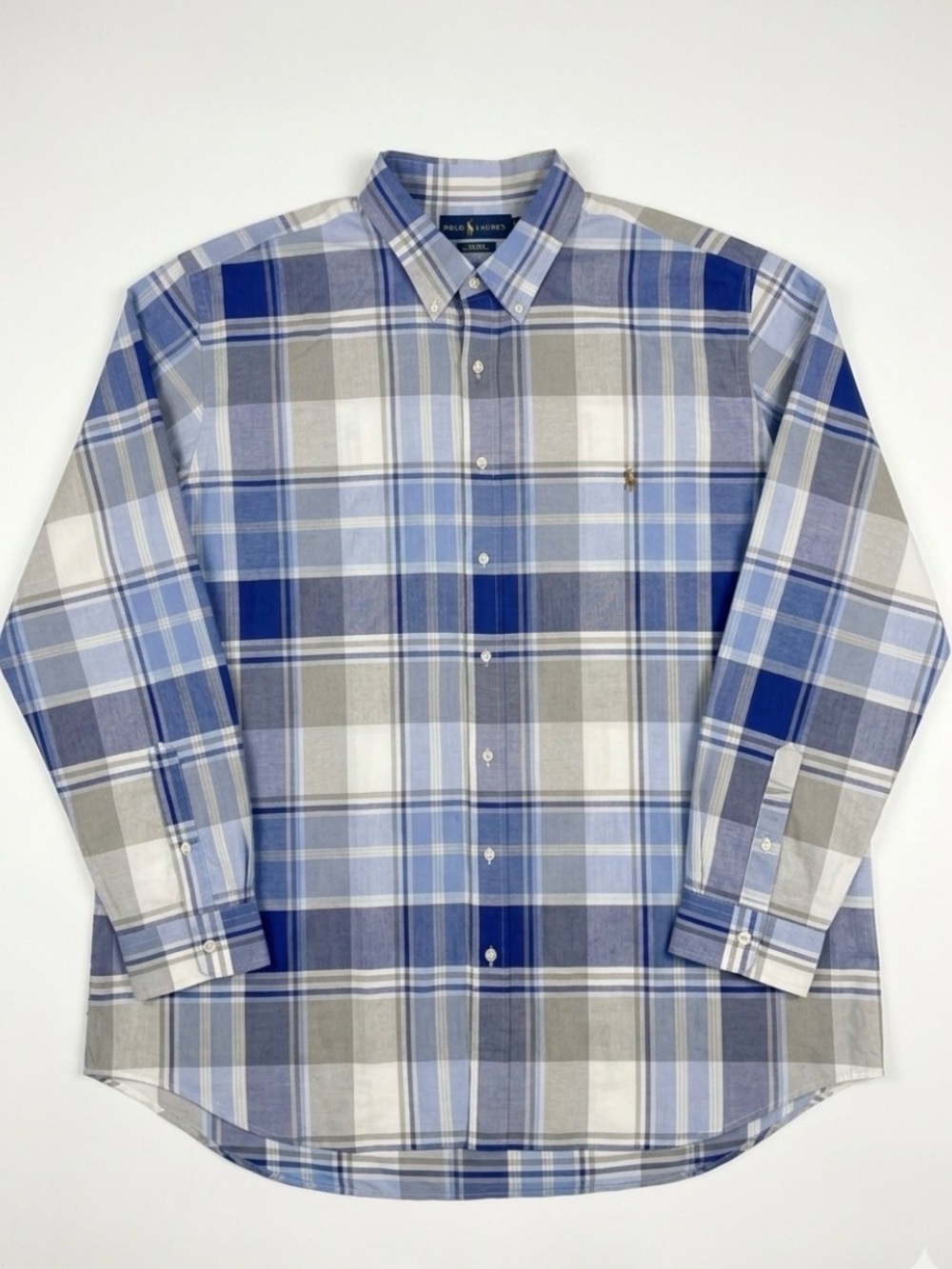 Polo by Ralph Lauren Oxford Blue and Gray Plaid Button-Down Shirt NWT Big & Tall